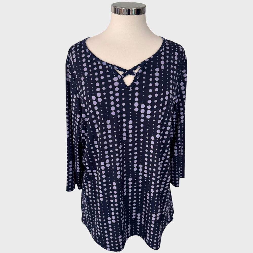 Christopher & Banks XL Blue 3/4 Sleeve Polyester Spandex Tunic Dotted Print